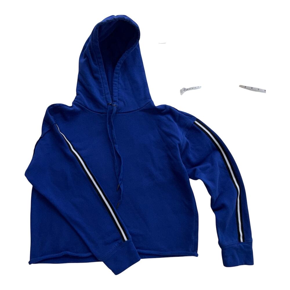 Evereve Royal Blue Stripe Sleeve Pullover Hoodie‎ Sz M Y2K Sporty Streetwear